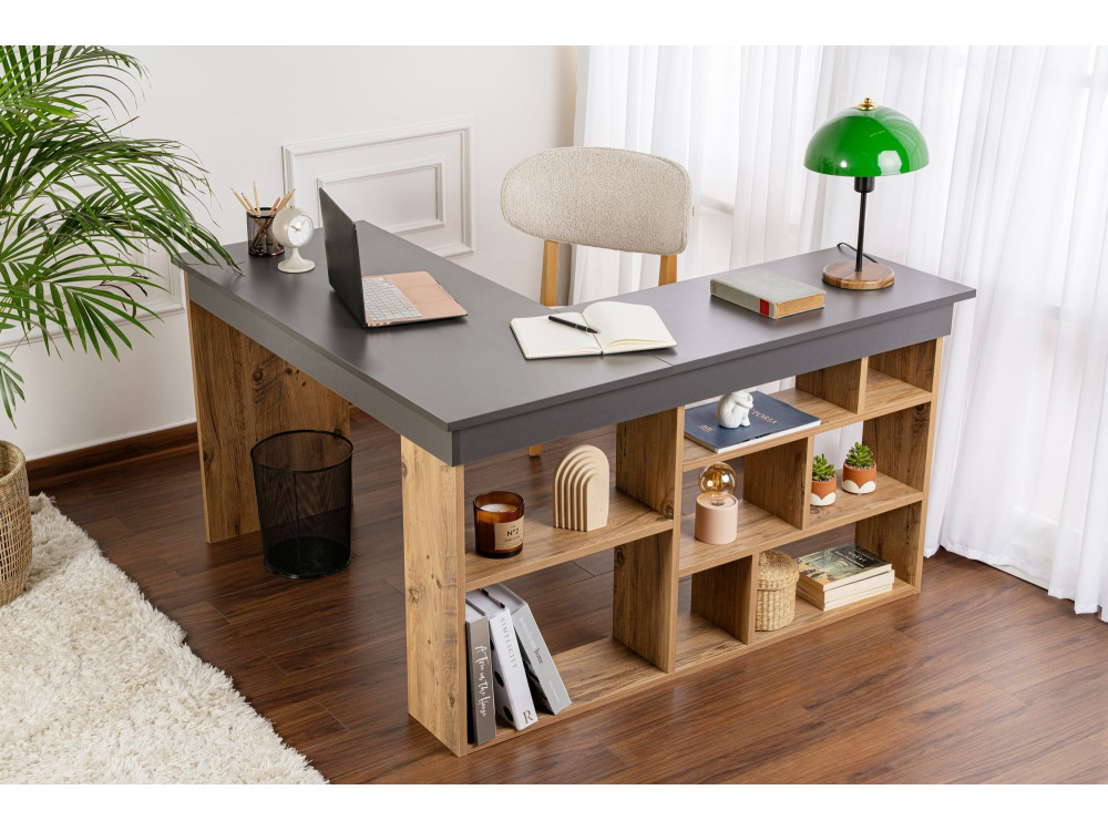 Mesa de estudio de madera "Vesper" - 130 x 120 x 72 cm - AntracitaPino atlántico