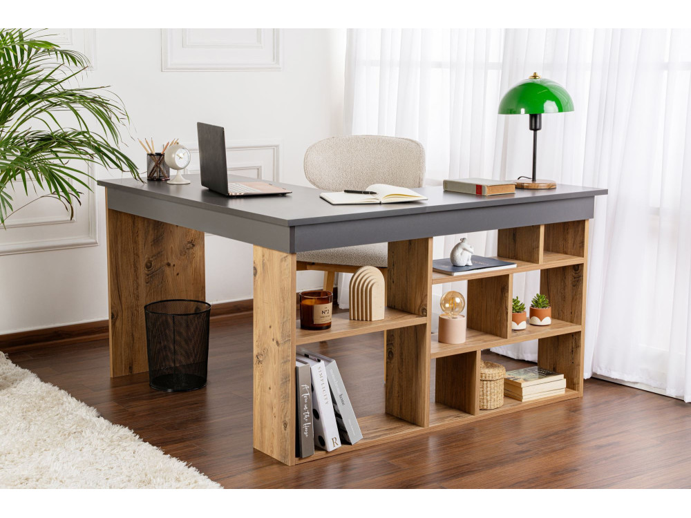 Mesa de estudio de madera "Vesper" - 130 x 120 x 72 cm - AntracitaPino atlántico
