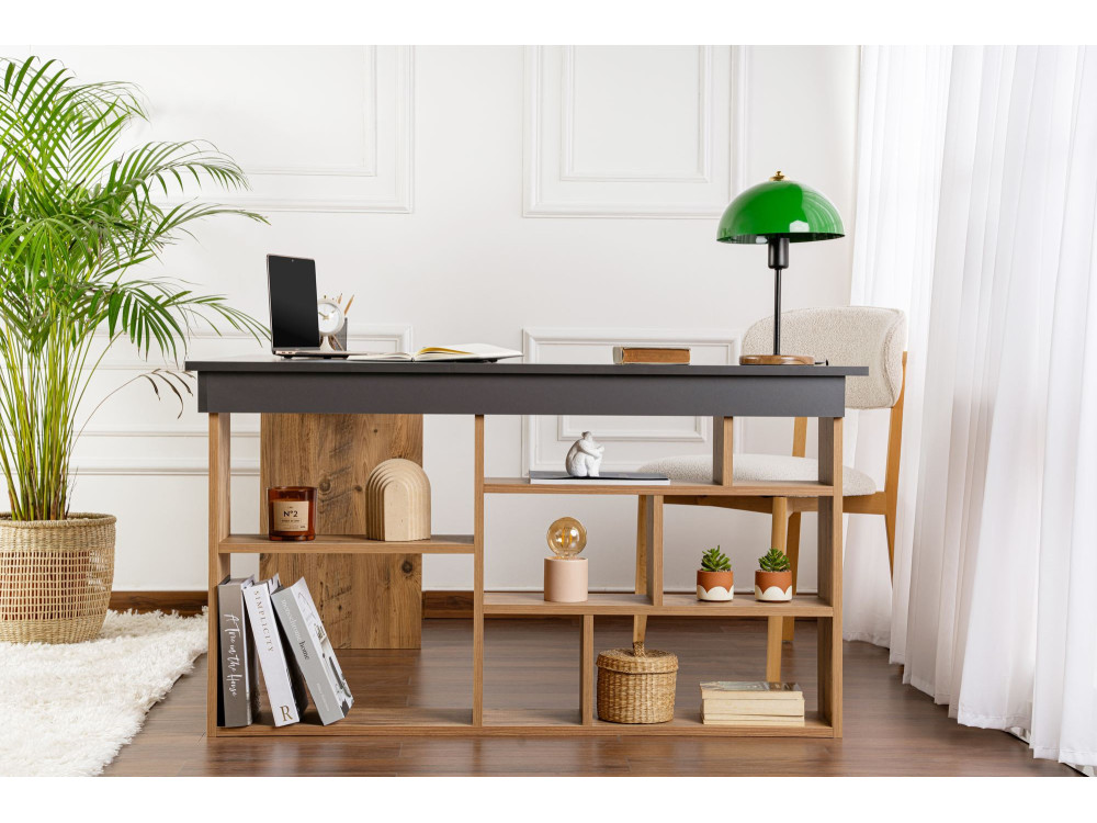 Mesa de estudio de madera "Vesper" - 130 x 120 x 72 cm - AntracitaPino atlántico