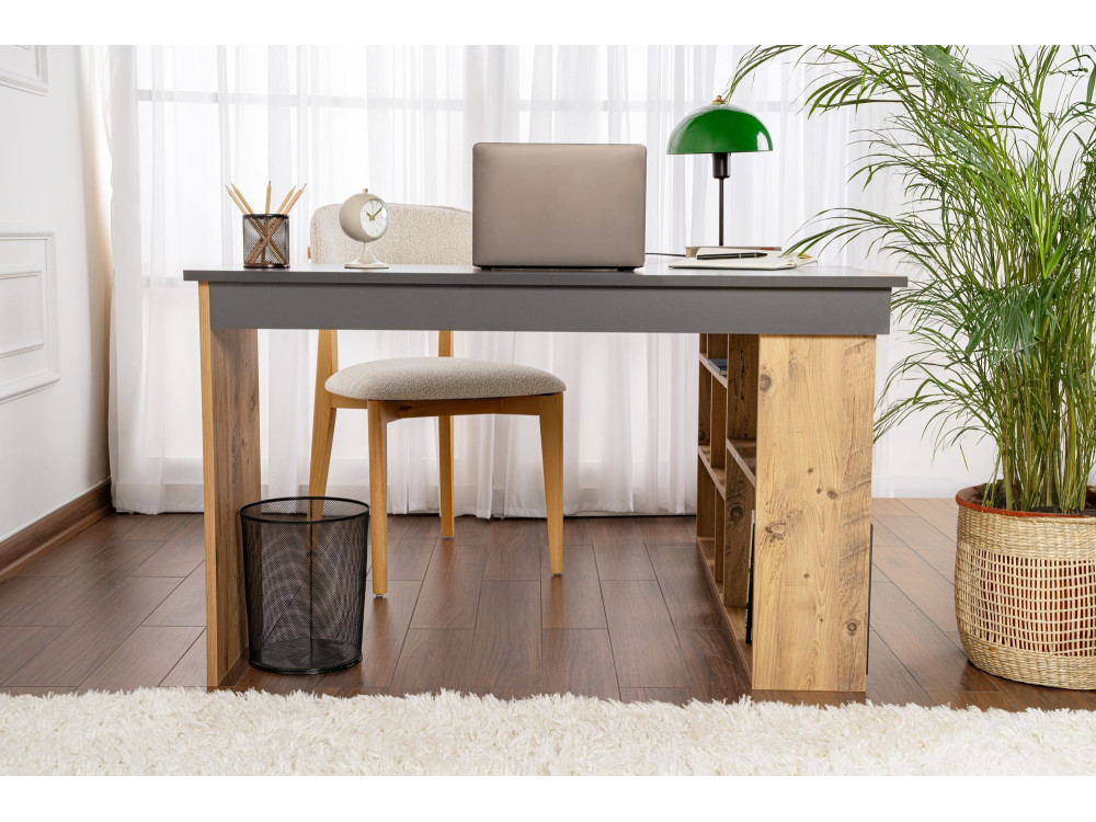 Mesa de estudio de madera "Vesper" - 130 x 120 x 72 cm - AntracitaPino atlántico
