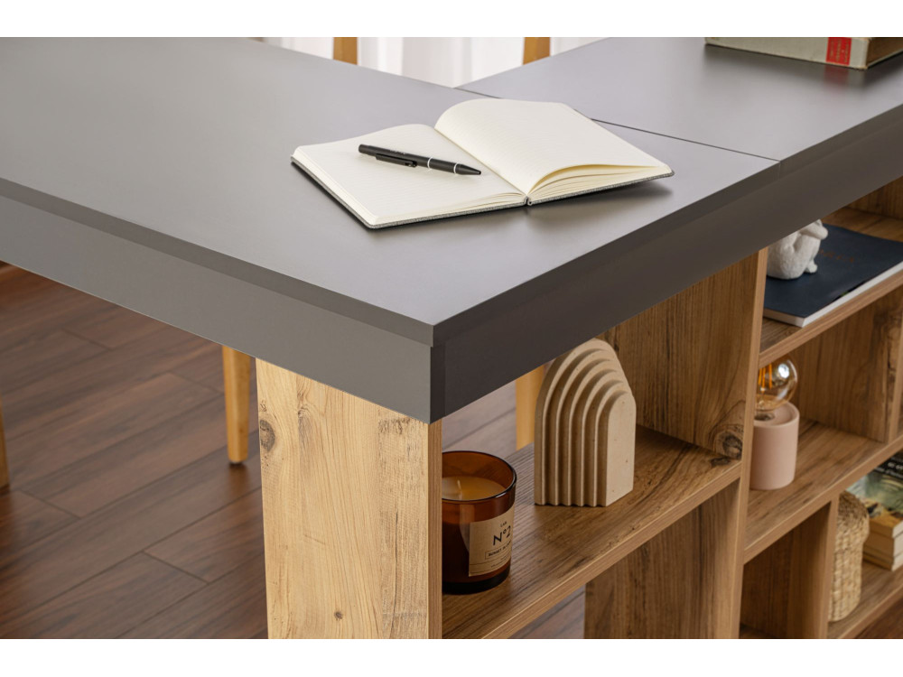 Mesa de estudio de madera "Vesper" - 130 x 120 x 72 cm - AntracitaPino atlántico