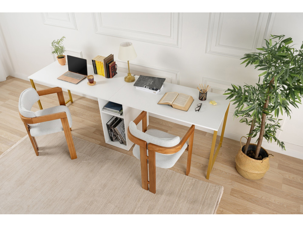 Mesa de estudio gemela - 240 x 60 x 74 cm - Oro blanco