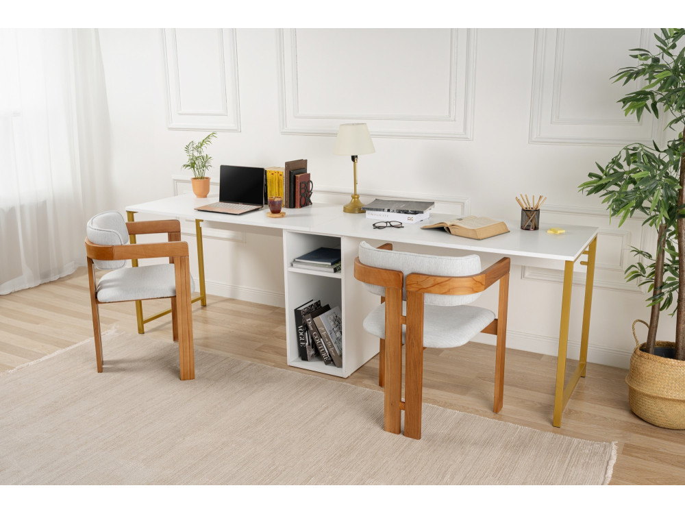 Mesa de estudio gemela - 240 x 60 x 74 cm - Oro blanco