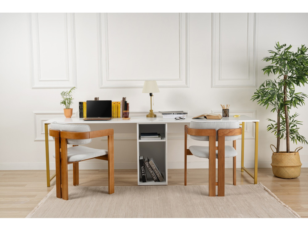 Mesa de estudio gemela - 240 x 60 x 74 cm - Oro blanco