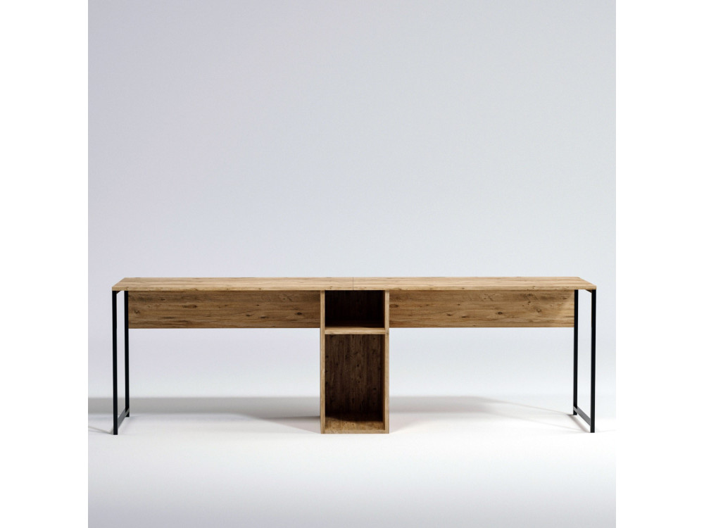 Escritorio de madera "Ikili Calisma" - 240 x 60 x 74 cm - Pino Atlántico Negro
