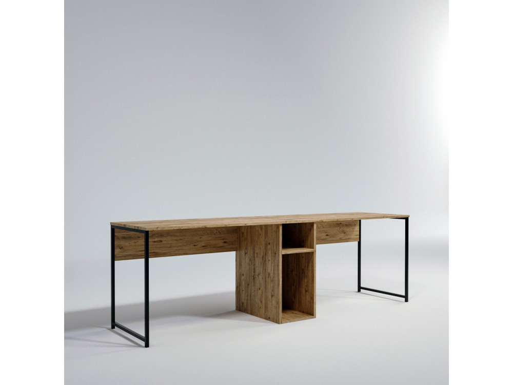 Escritorio de madera "Ikili Calisma" - 240 x 60 x 74 cm - Pino Atlántico Negro