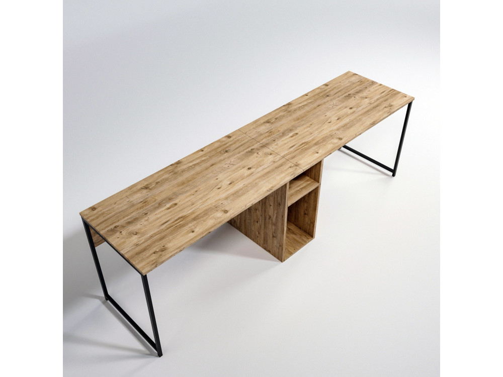 Escritorio de madera "Ikili Calisma" - 240 x 60 x 74 cm - Pino Atlántico Negro
