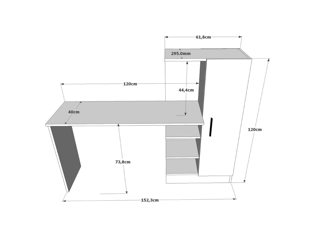 Escritorio de madera "CT2" - 152 x 40 x 120 cm - Pino Atlántico Blanco