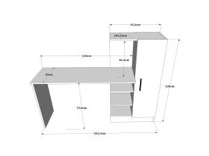 Escritorio de madera "CT2" - 152 x 40 x 120 cm - Pino Atlántico Negro