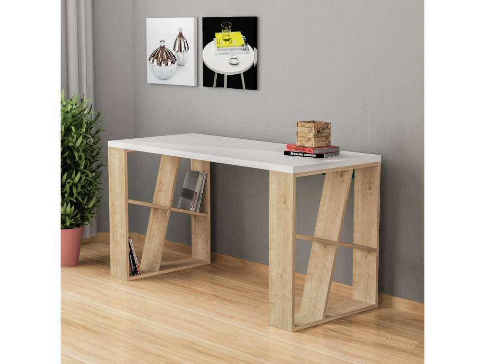 Escritorio de madera "Honey" - 140 x 60 x 75 cm - Roble blanco