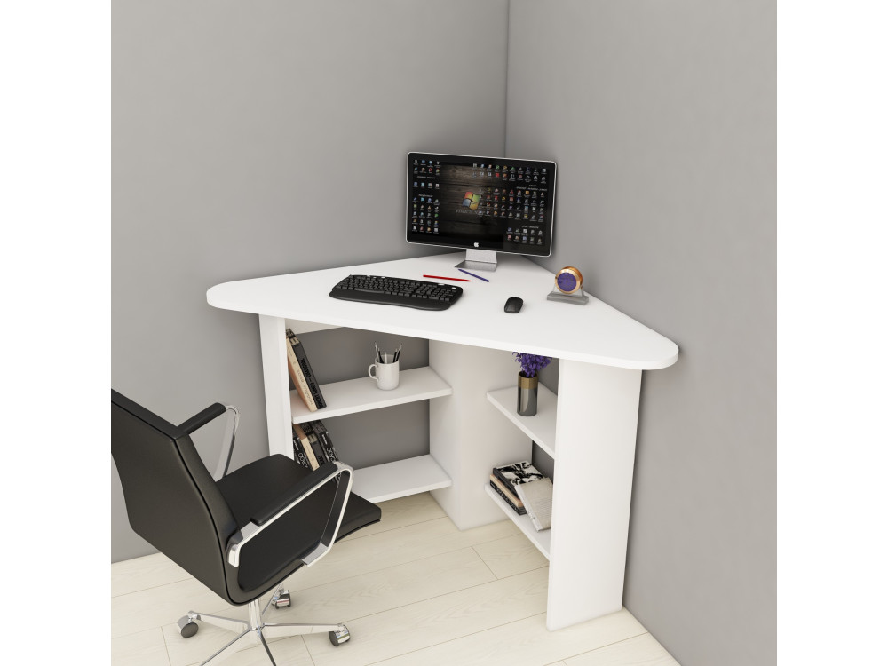 Escritorio "esquinero" de madera - 80 x 80 x 73 cm - Blanco