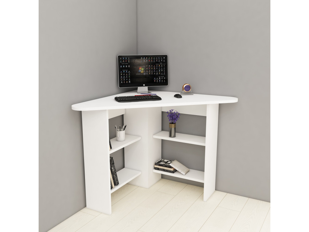 Escritorio "esquinero" de madera - 80 x 80 x 73 cm - Blanco