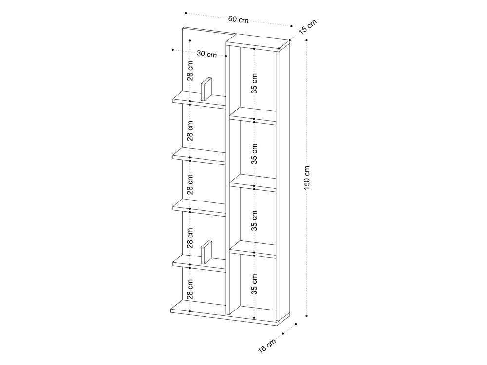 Librería de madera "Lily" - 60 x 18 x 150 cm - Roble