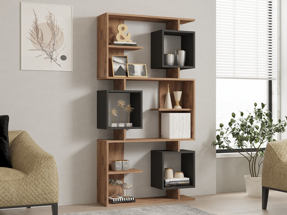 Librería de madera "Icardi" - 90 x 24 x 171 cm - Pino AtlánticoAntracita