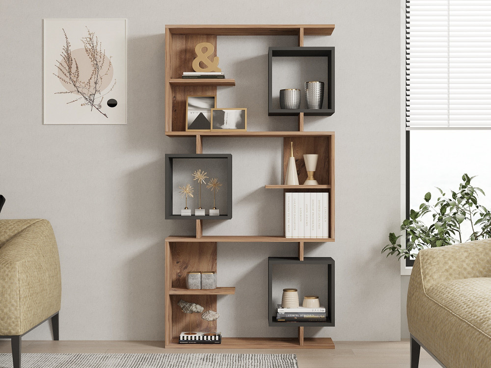 Librería de madera "Icardi" - 90 x 24 x 171 cm - Pino AtlánticoAntracita
