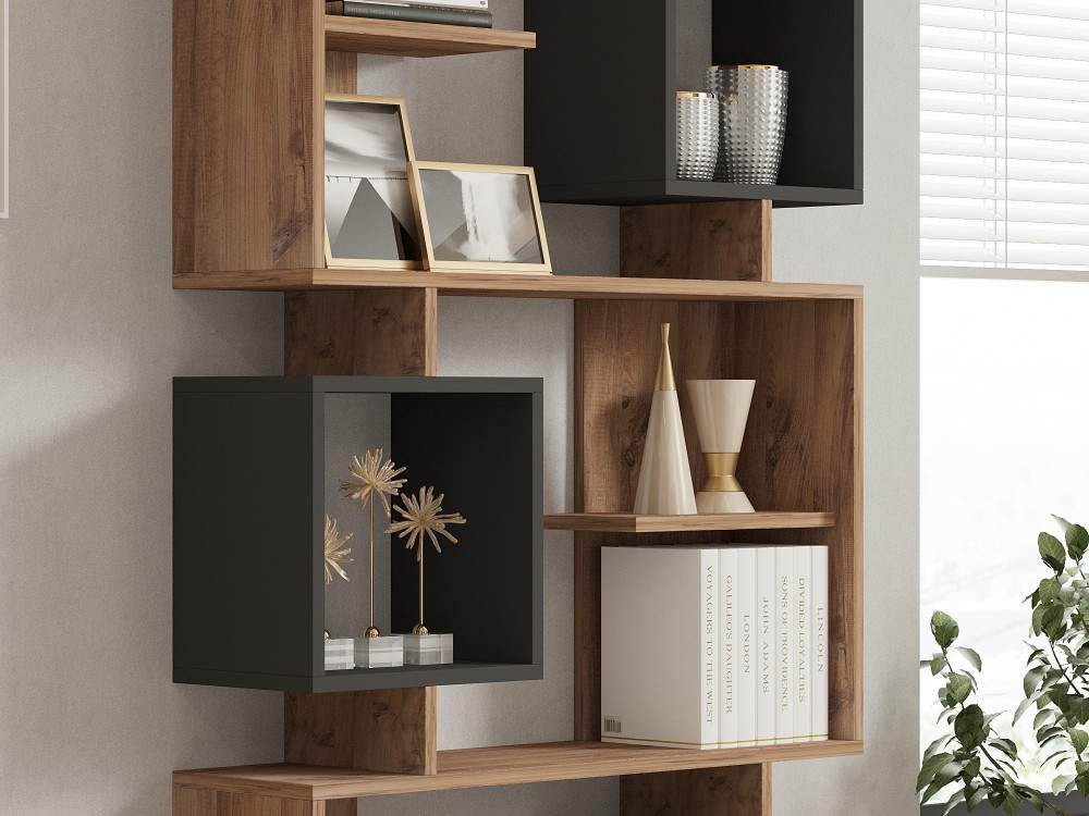 Librería de madera "Icardi" - 90 x 24 x 171 cm - Pino AtlánticoAntracita