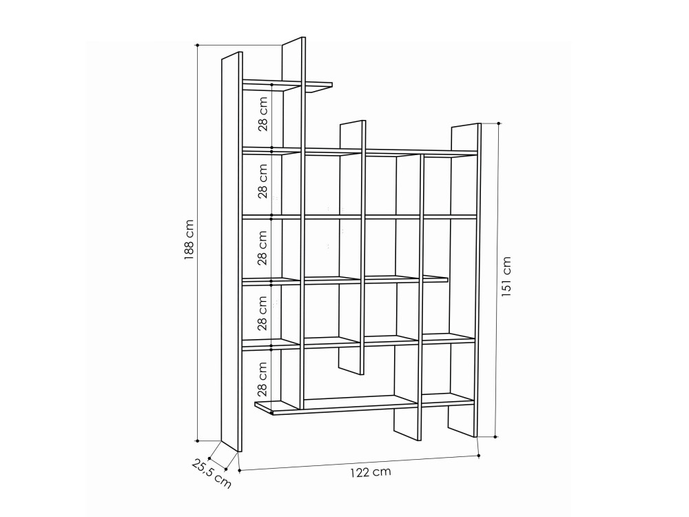 Librería de madera "Manco" - 122 x 25 x 188 cm - Antracita