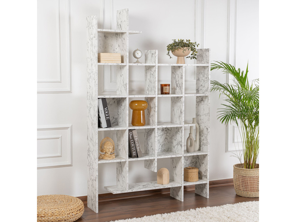 Librería de madera "Manco" - 122 x 25 x 188 cm - Blanco jaspeado