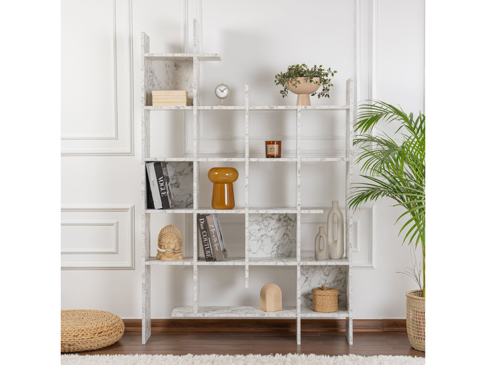 Librería de madera "Manco" - 122 x 25 x 188 cm - Blanco jaspeado