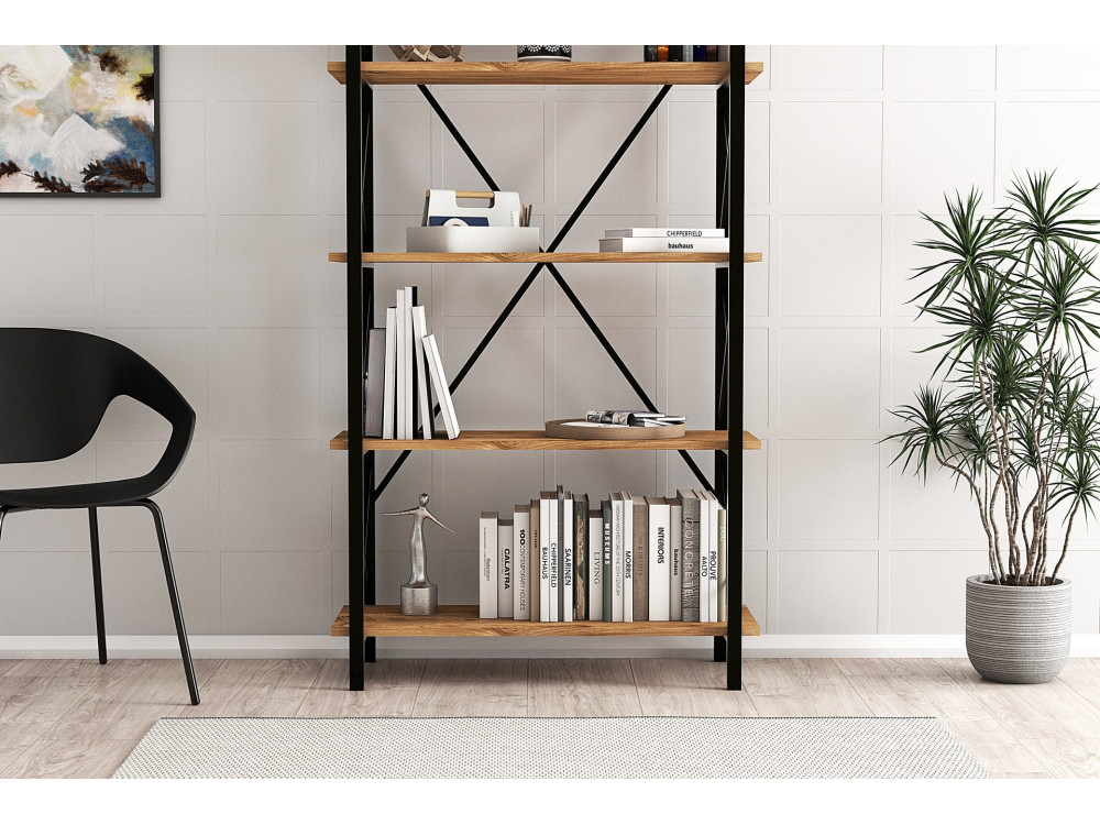Librería de madera "Nero" - 90 x 33 x 180 cm - Pino AtlánticoNegro