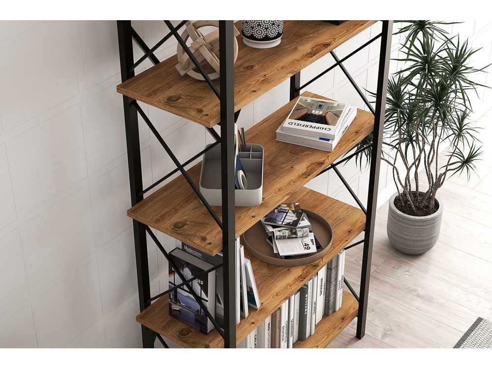 Librería de madera "Nero" - 90 x 33 x 180 cm - Pino AtlánticoNegro