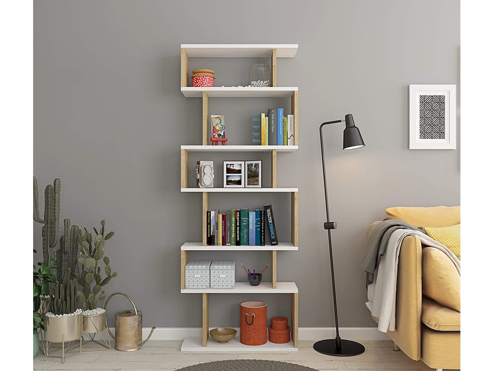 Librería de madera "Bates" - 60 x 19 x 160 cm - Roble blanco