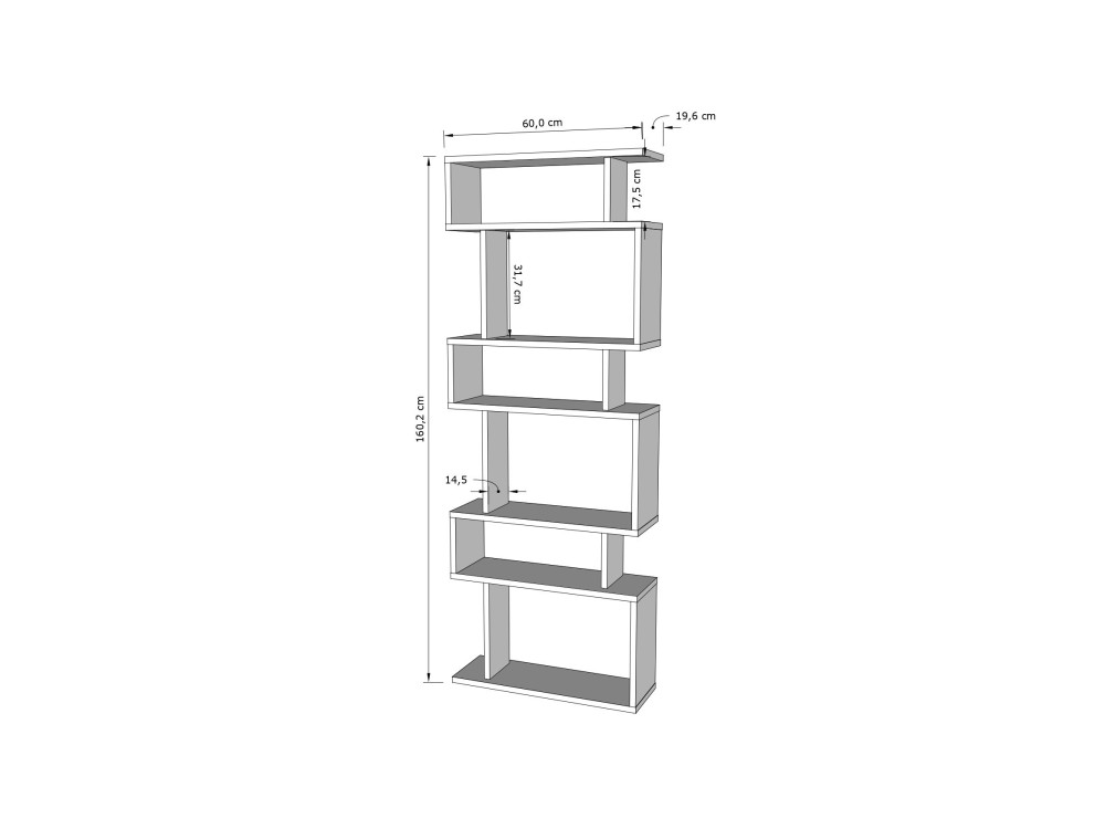 Librería de madera "Bates" - 60 x 19 x 160 cm - Roble blanco