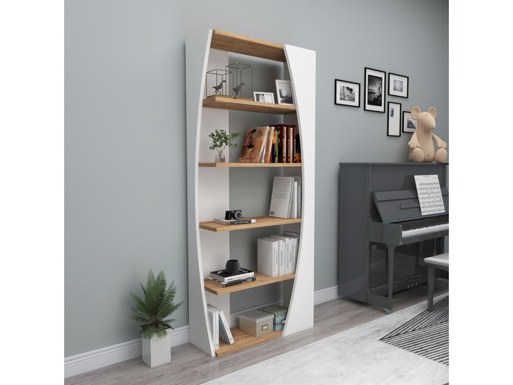 Librería de madera "Selge" - 63 x 23 x 150 cm - Pino AtlánticoBlanco