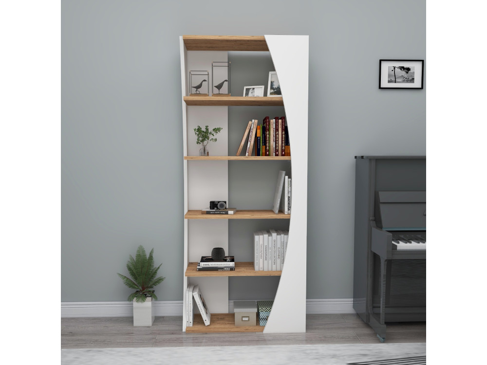 Librería de madera "Selge" - 63 x 23 x 150 cm - Pino AtlánticoBlanco