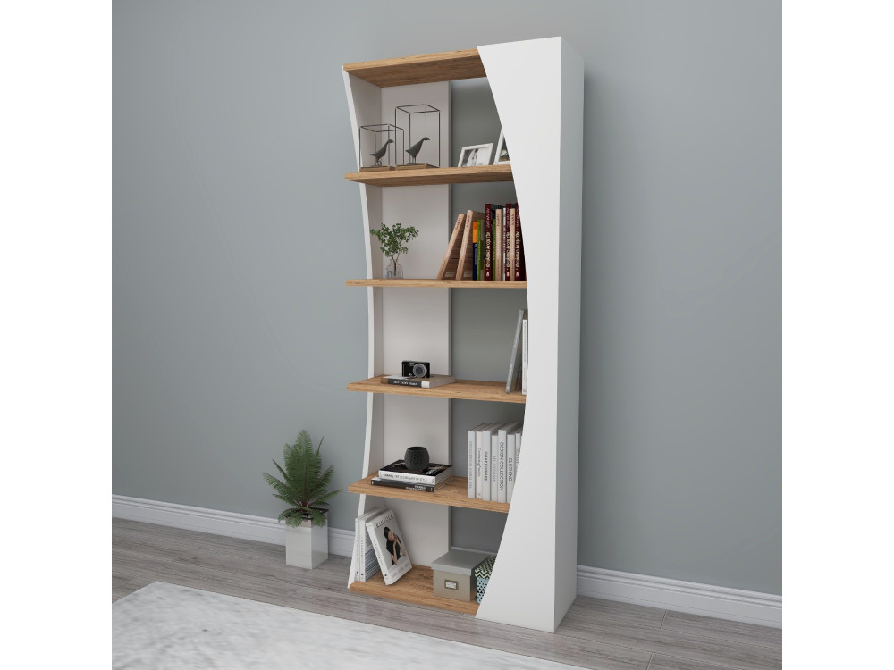 Librería de madera "Selge" - 63 x 23 x 150 cm - Pino AtlánticoBlanco
