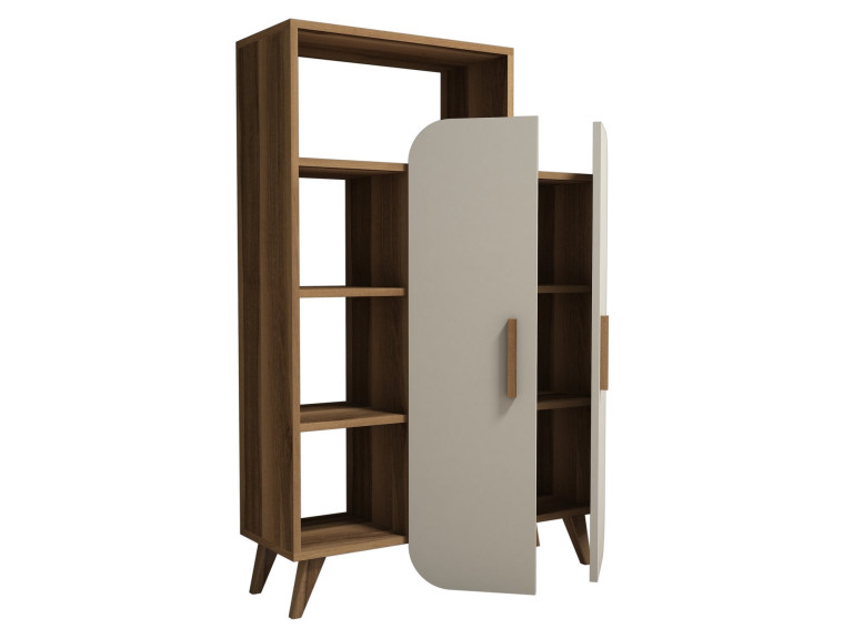 Armario de madera "Form" con estantes - 90 x 32 x 132 cm - Nogal crema