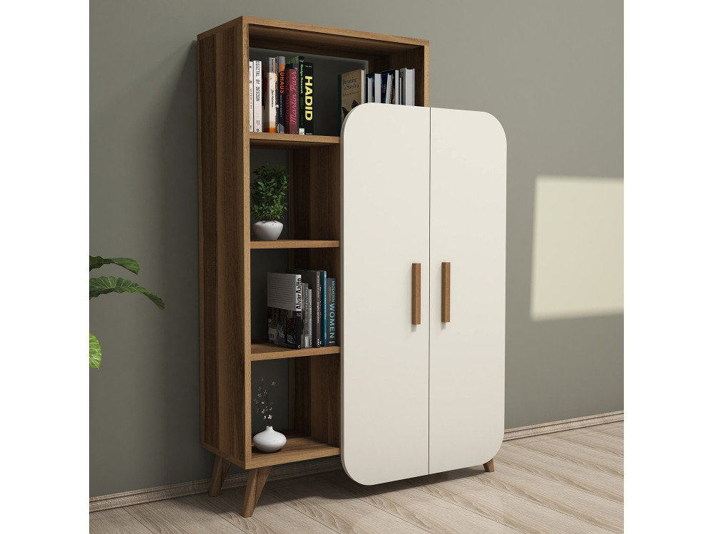 Armario de madera "Form" con estantes - 90 x 32 x 132 cm - Nogal crema
