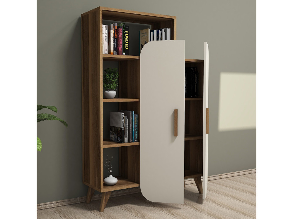Armario de madera "Form" con estantes - 90 x 32 x 132 cm - Nogal crema