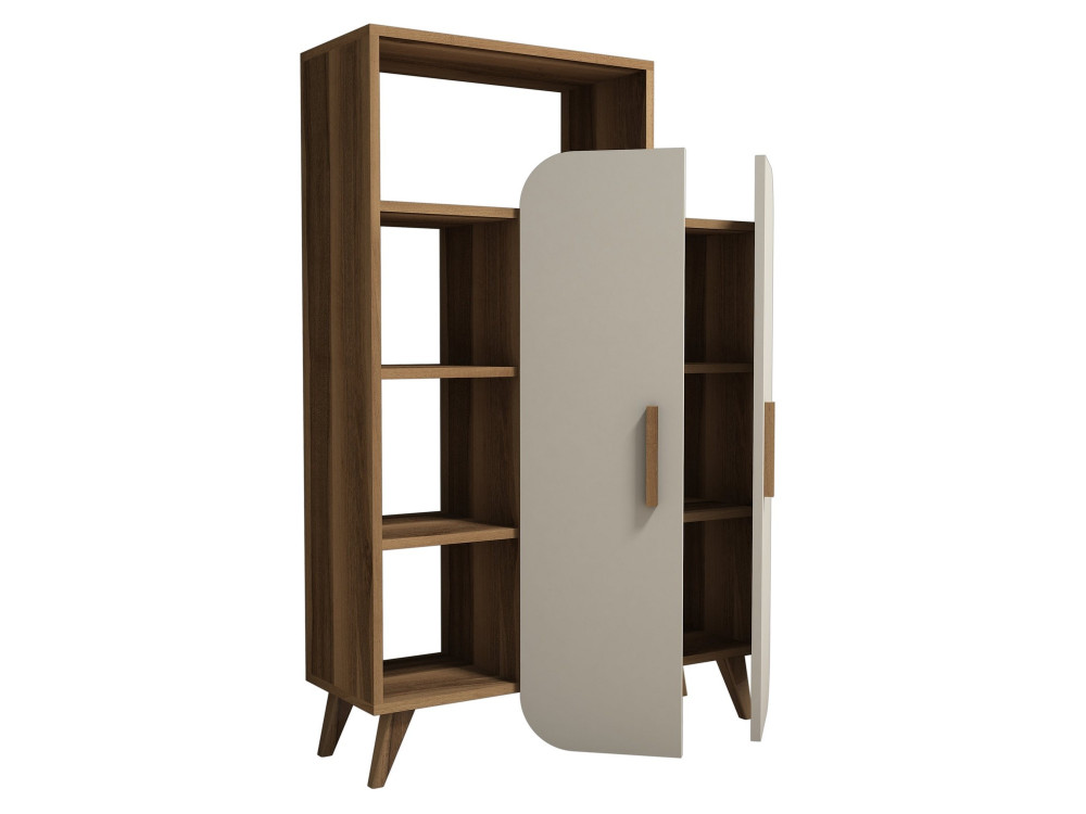 Armario de madera "Form" con estantes - 90 x 32 x 132 cm - Nogal crema
