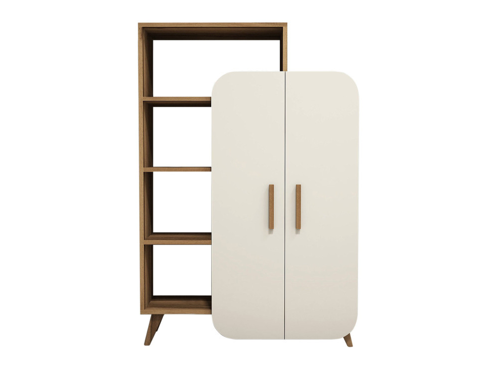 Armario de madera "Form" con estantes - 90 x 32 x 132 cm - Nogal crema