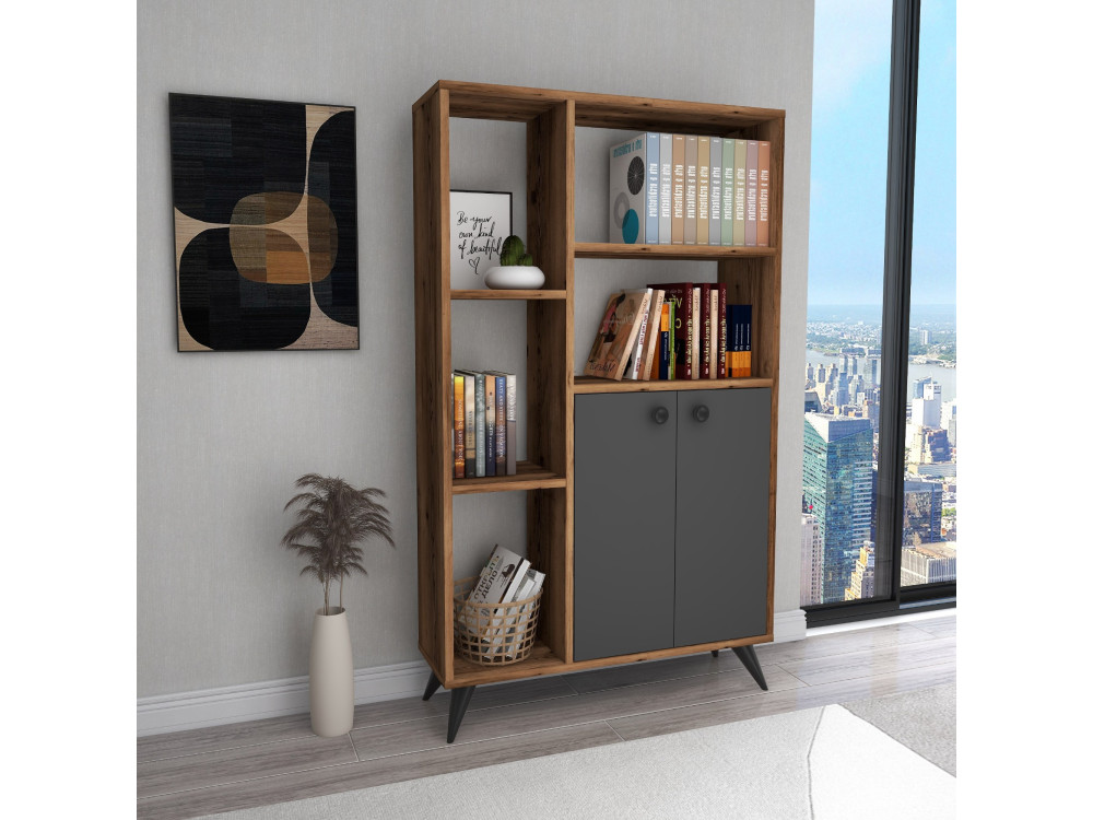 Librería de madera "Meldan" - 80 x 25 x 135 cm - Nogal claro, Antracita