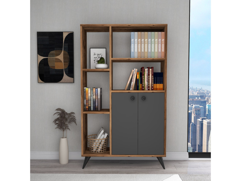 Librería de madera "Meldan" - 80 x 25 x 135 cm - Nogal claro, Antracita