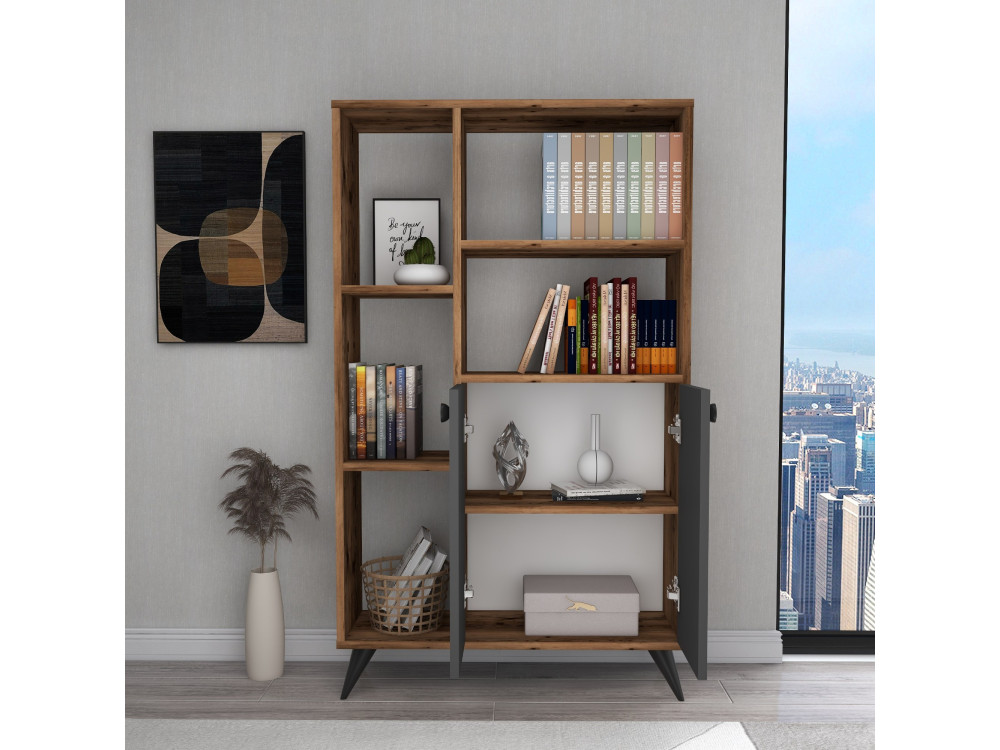 Librería de madera "Meldan" - 80 x 25 x 135 cm - Nogal claro, Antracita