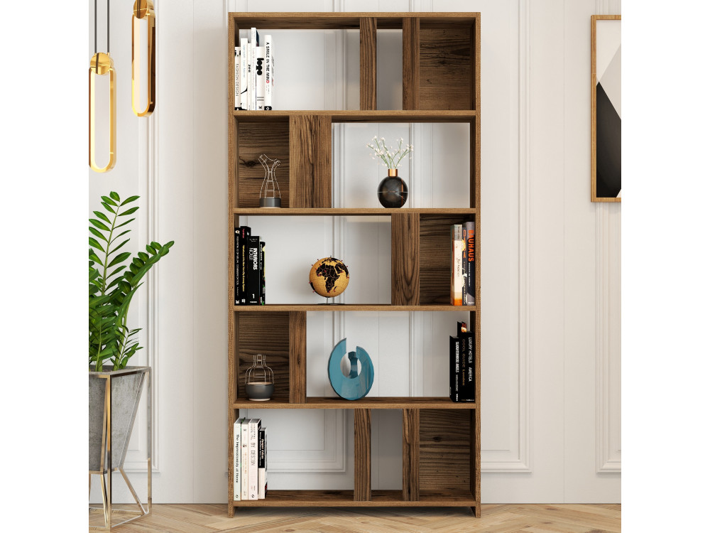 Librería de madera "Lima" - 90 x 20 x 180 cm - Nogal