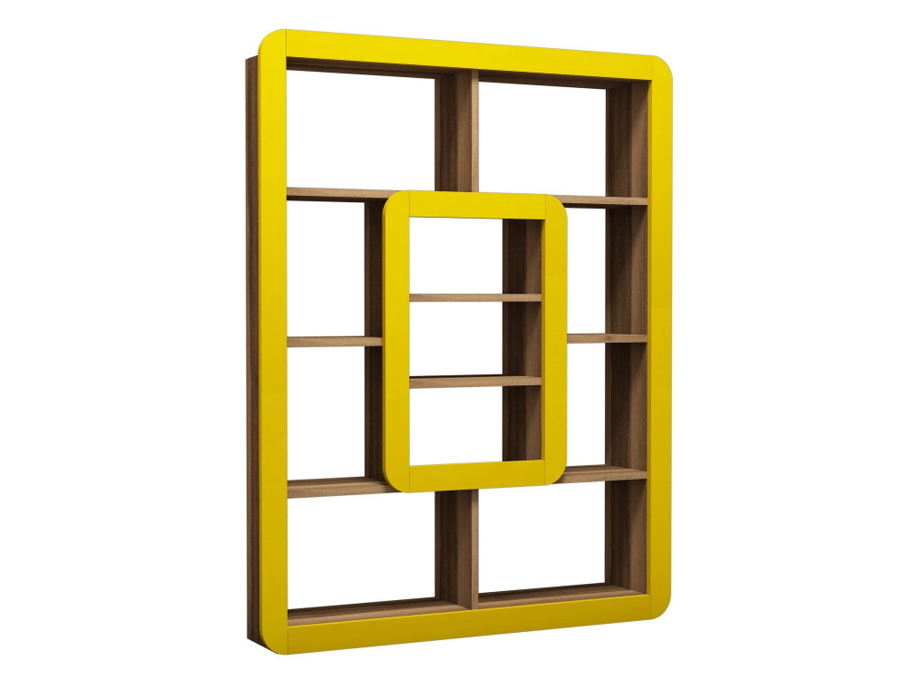 Librería de madera "Orkide" - 108 x 21 x 140 cm - Nogal, Amarillo