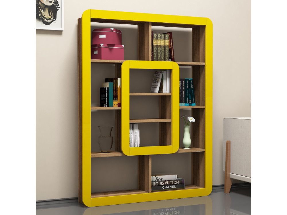 Librería de madera "Orkide" - 108 x 21 x 140 cm - Nogal, Amarillo