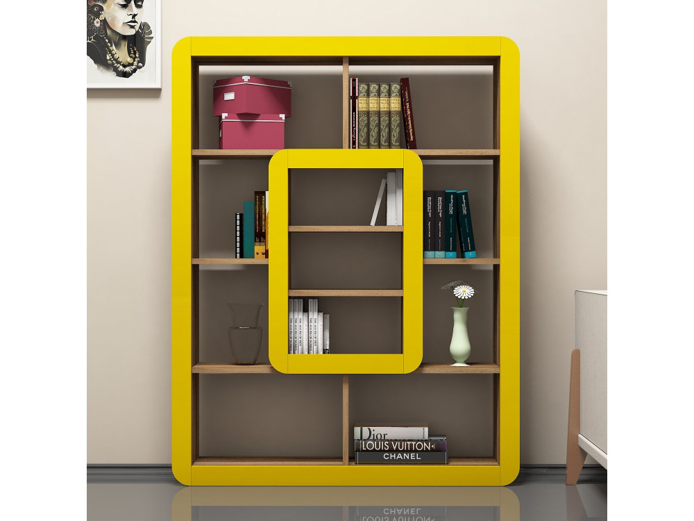 Librería de madera "Orkide" - 108 x 21 x 140 cm - Nogal, Amarillo