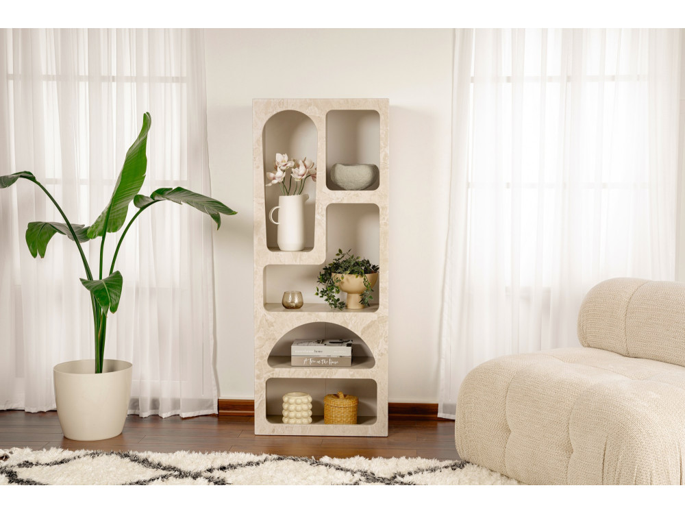 Librería de madera "Venüs" 60 x 32 x 150 cm - mármol travertino