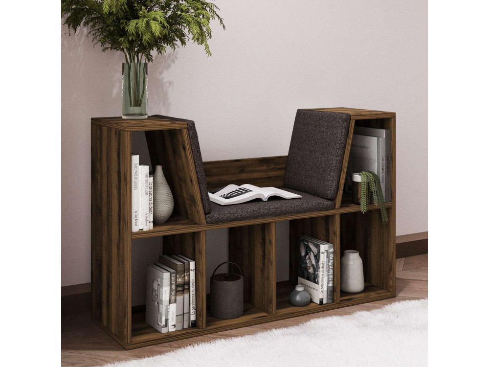 Librería "Livora" con asiento de madera - 103 x 30 x 63 cm - Marrón