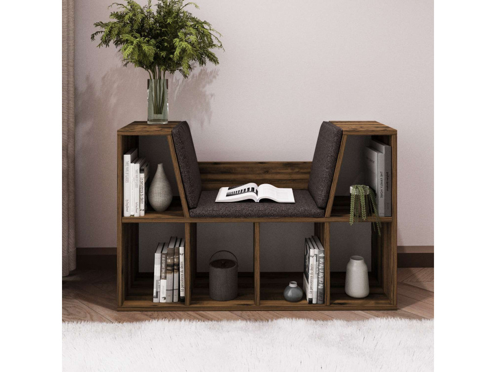 Librería "Livora" con asiento de madera - 103 x 30 x 63 cm - Marrón