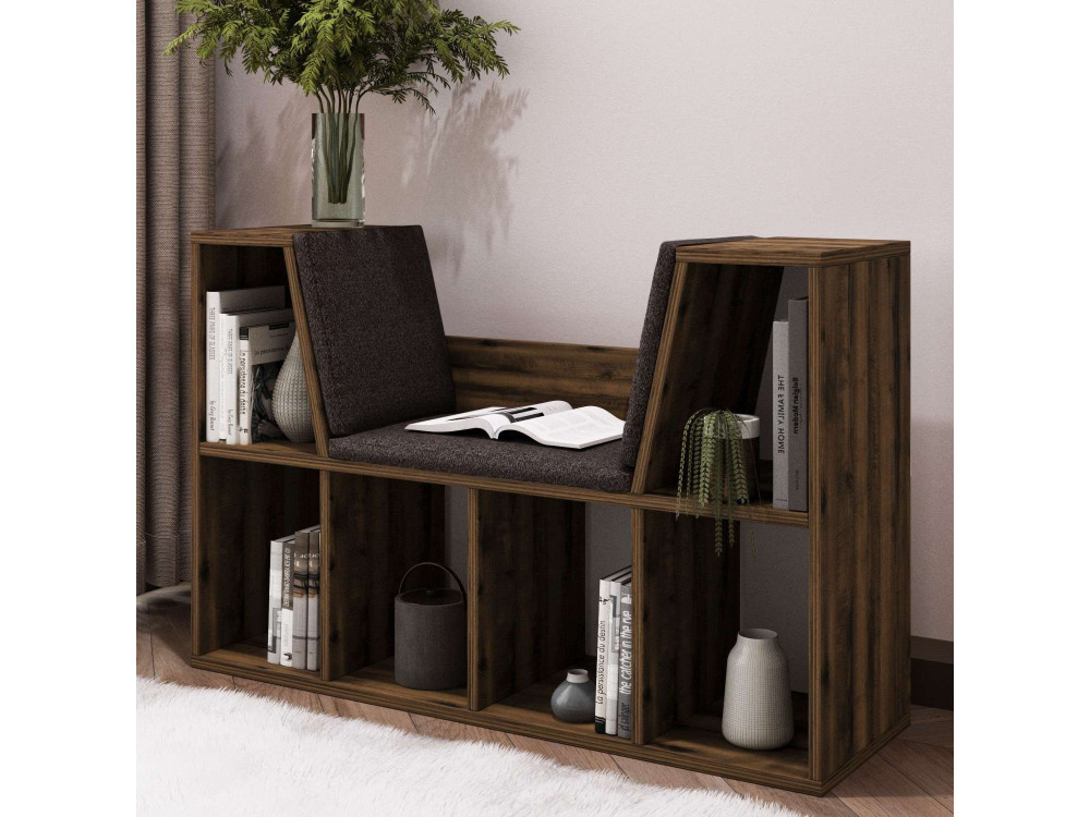Librería "Livora" con asiento de madera - 103 x 30 x 63 cm - Marrón