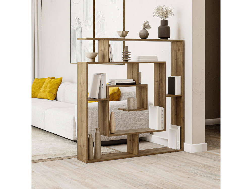 Librería de madera "Labirent" - 125 x 22 x 129 cm - Marrón