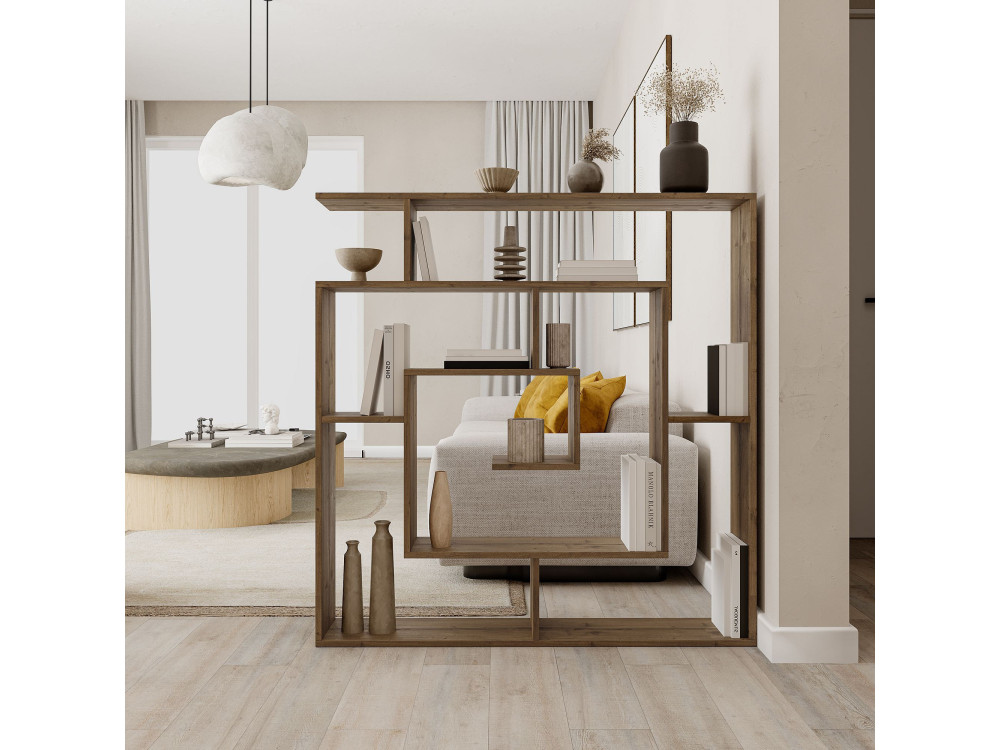 Librería de madera "Labirent" - 125 x 22 x 129 cm - Marrón