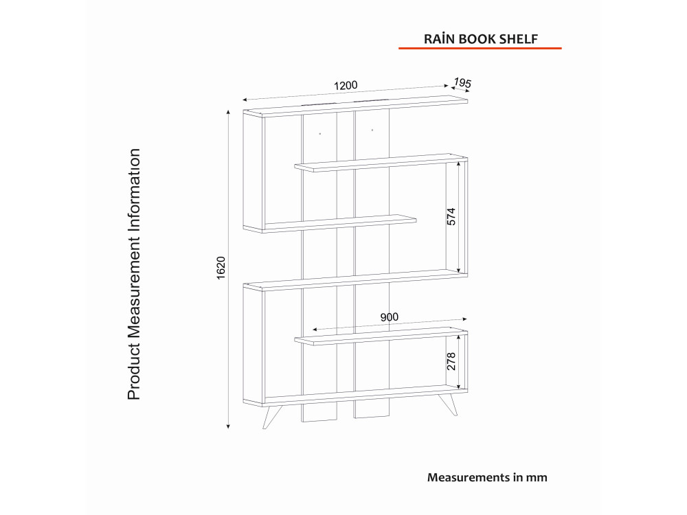 Librería de madera "Rain" - 120 x 20 x 162 cm - Blanco