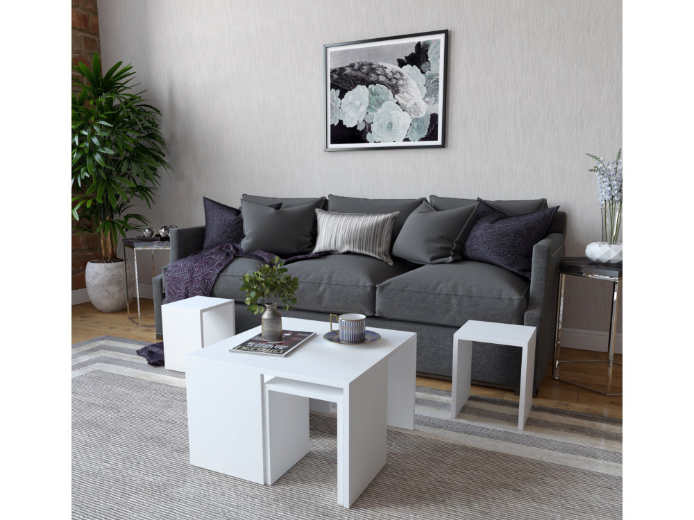 Lote de mesas de centro de madera "Ortanca" - 60 x 60 x 37 cm - Blanco